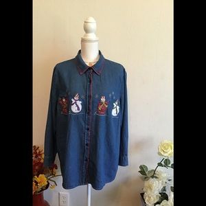 Denim long sleeves jacketsize L button down shirt